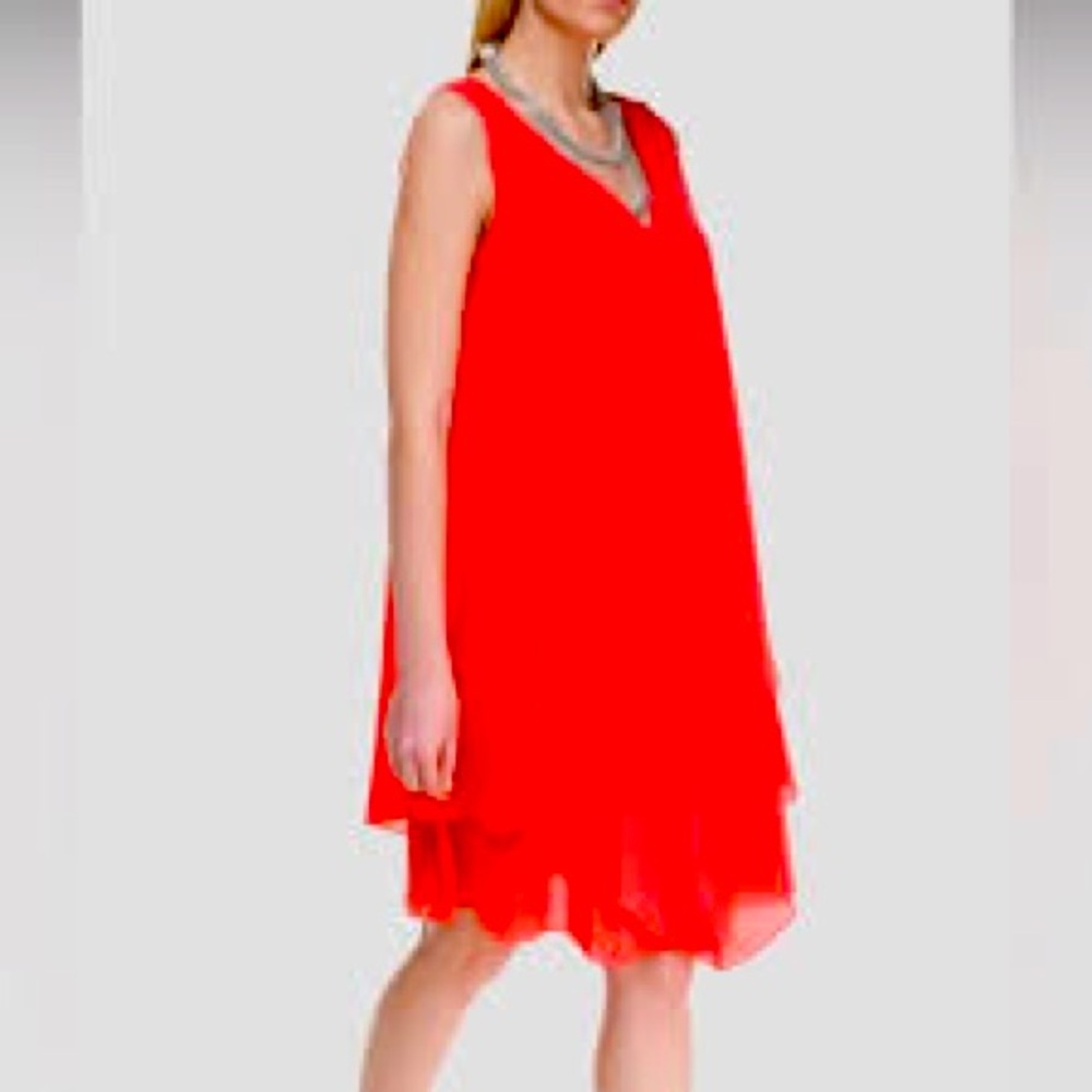 Fabiana Filippi $1,095 Flowy Coral Asymmetrical Hem Knee Length Dress NWT XL